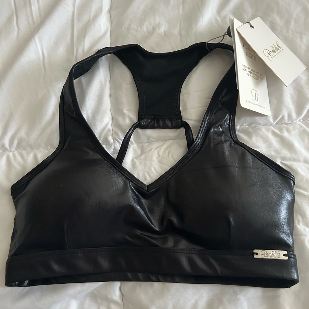 Bombshell Sportswear Black Glossy Sports Bra